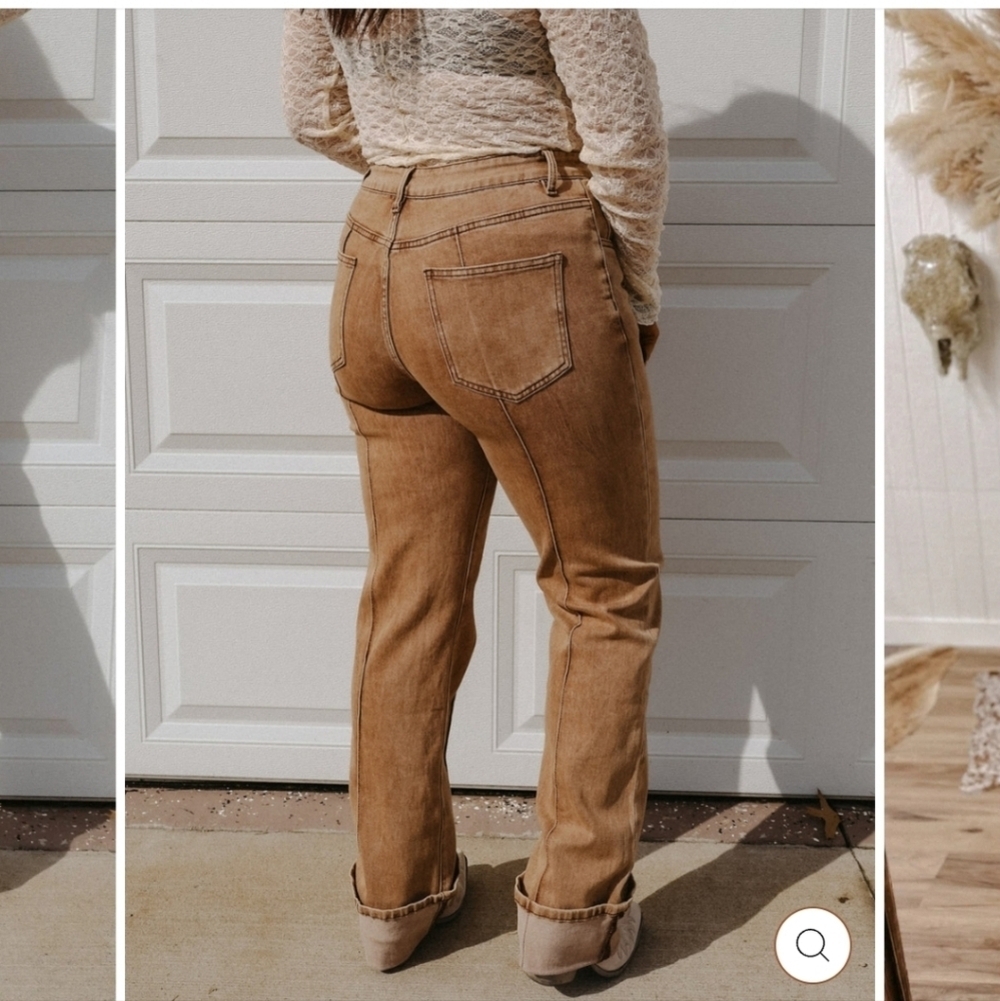 NWT Two Stay Fly Brown Straight-Leg Jeans_ Med - Picture 9 of 10